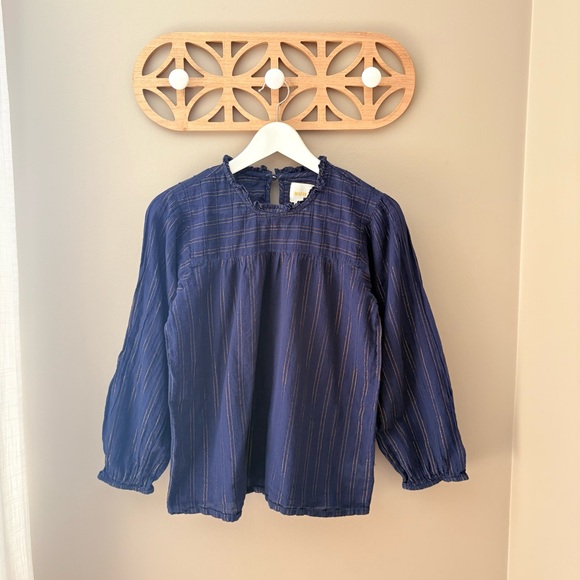 Maeve by Anthropology Reston Victorian Top Blue/Gold Sz Small - Picture 3 of 10